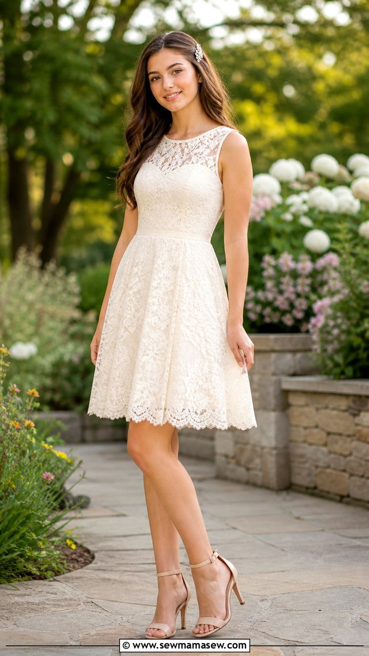Lace Fit and Flare Dress With Ankle Strap Heels - 20 8th grade graduation outfit ideas