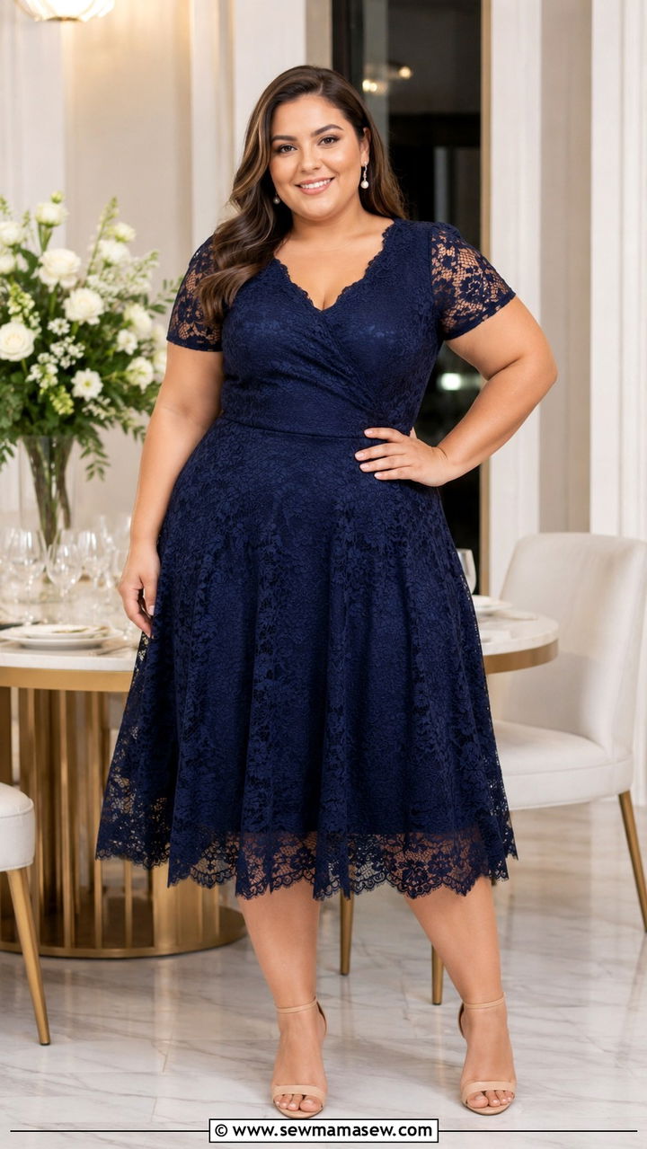 Lace Fit and Flare Dress with Nude Heels - 30 Plus size birthday outfit ideas