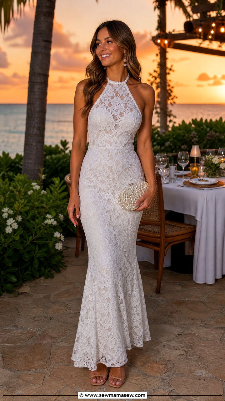 Lace Halter Mermaid Maxi Dress Hawaii Spring Outfit - 25 Hawaii spring outfit ideas