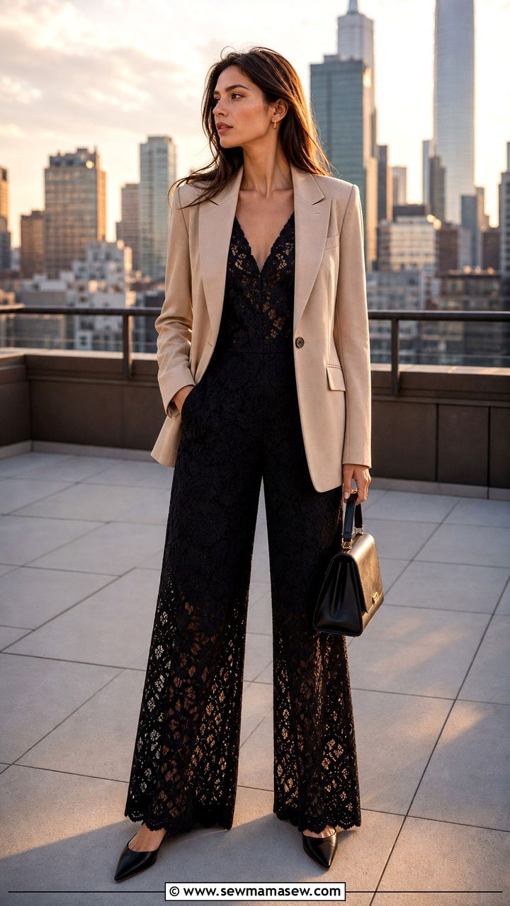 Lace Jumpsuit With Blazer Outfit - 40 casual lace outfits