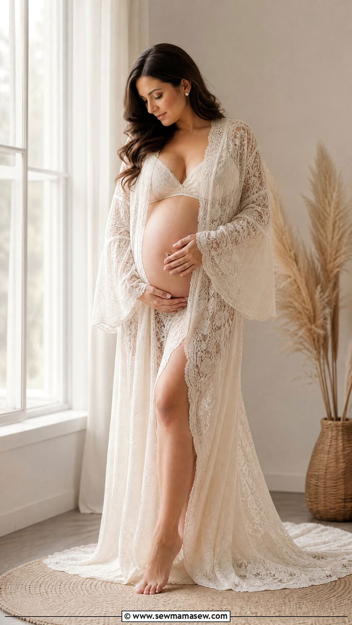 Lace Kimono Robe Maternity Photoshoot Look - 25 Maternity outfit ideas for photoshoot