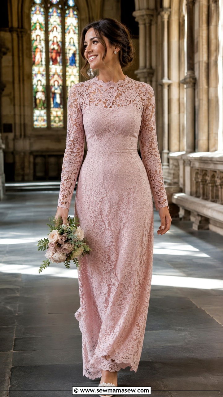 Lace Long Sleeve Bridesmaid Maxi Dress - 25 Modest outfit ideas for bridesmaid