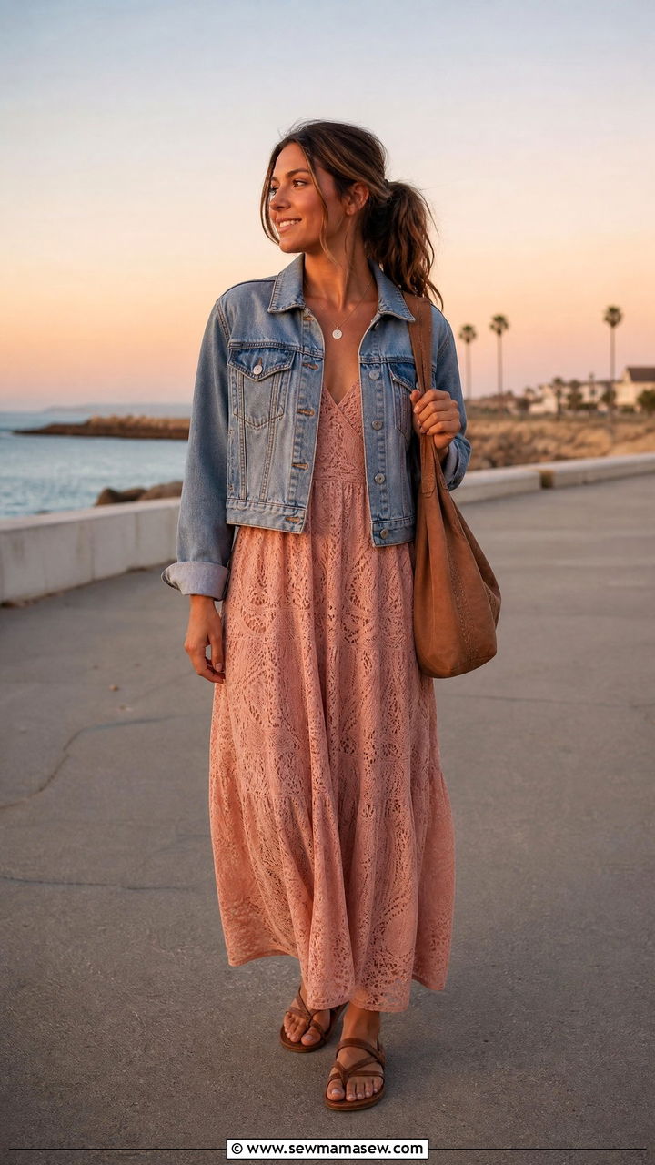 Lace Maxi Dress With Denim Jacket Outfit - 25 lace outfits 2026
