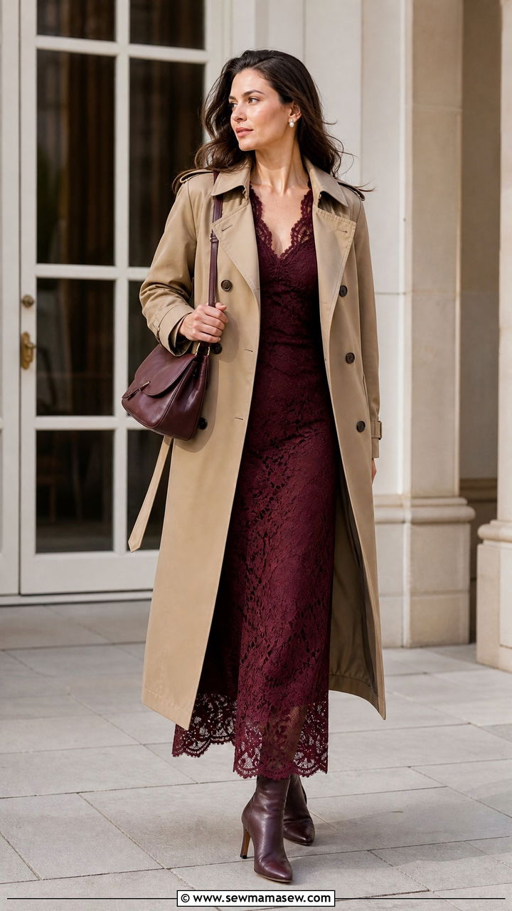Lace Maxi Dress With Trench Coat Outfit - 25 lace outfits 2026