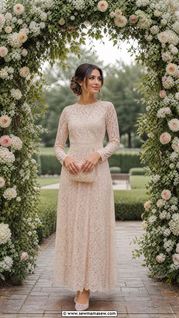 Lace Maxi Dress with Embellished Flats - 35 Garden wedding guest outfits