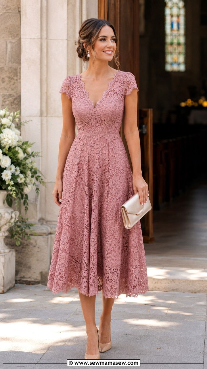 Lace Midi Dress Wedding Guest Outfit - 30 Trendy wedding guest outfits