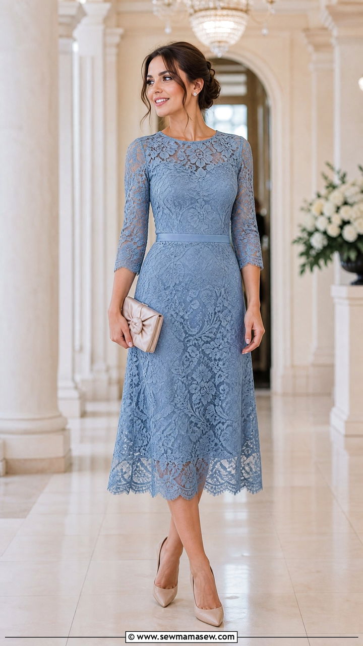 Lace Midi Dress Wedding Guest Outfit - 20 summer wedding guest outfits for women over 40