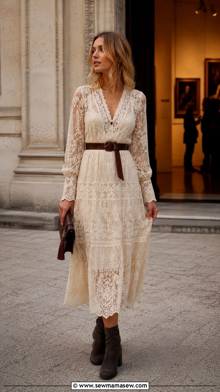Lace Midi Dress With Ankle Boots Boho Look - 20 Boho outfit ideas Free People style