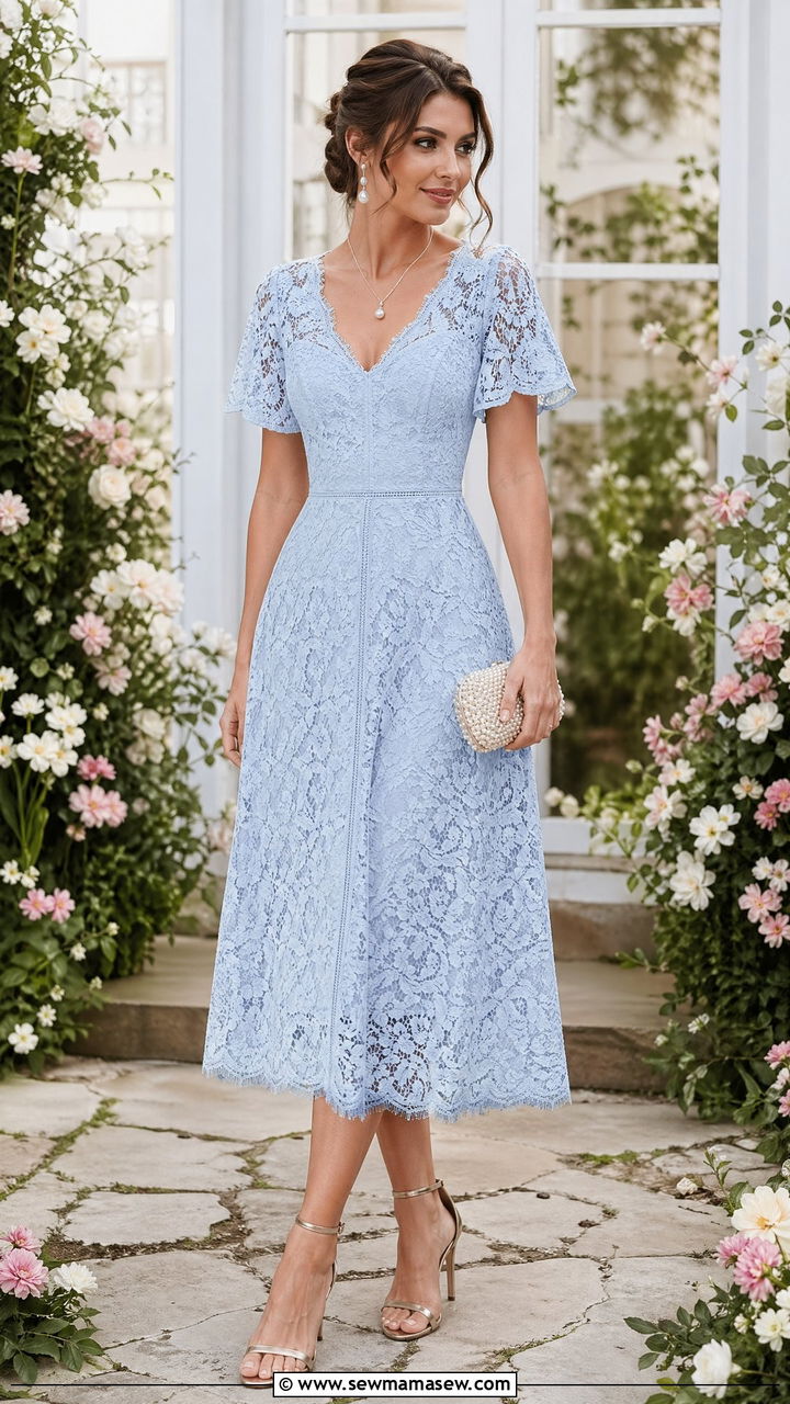 Lace Midi Dress With Pearl Accessories - 35 Dressy spring outfits