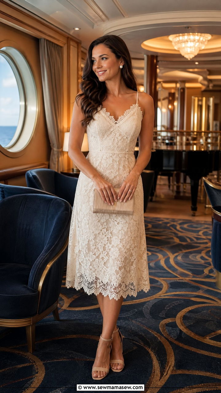 Lace Midi Dress for Disney Cruise Semi Formal - 35 Disney cruise outfit ideas