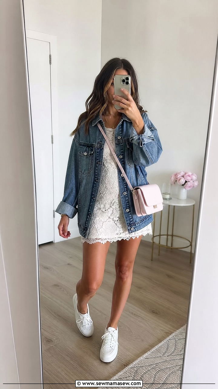 Lace Mini Dress with Denim Jacket - 25 seasonal birthday outfit ideas