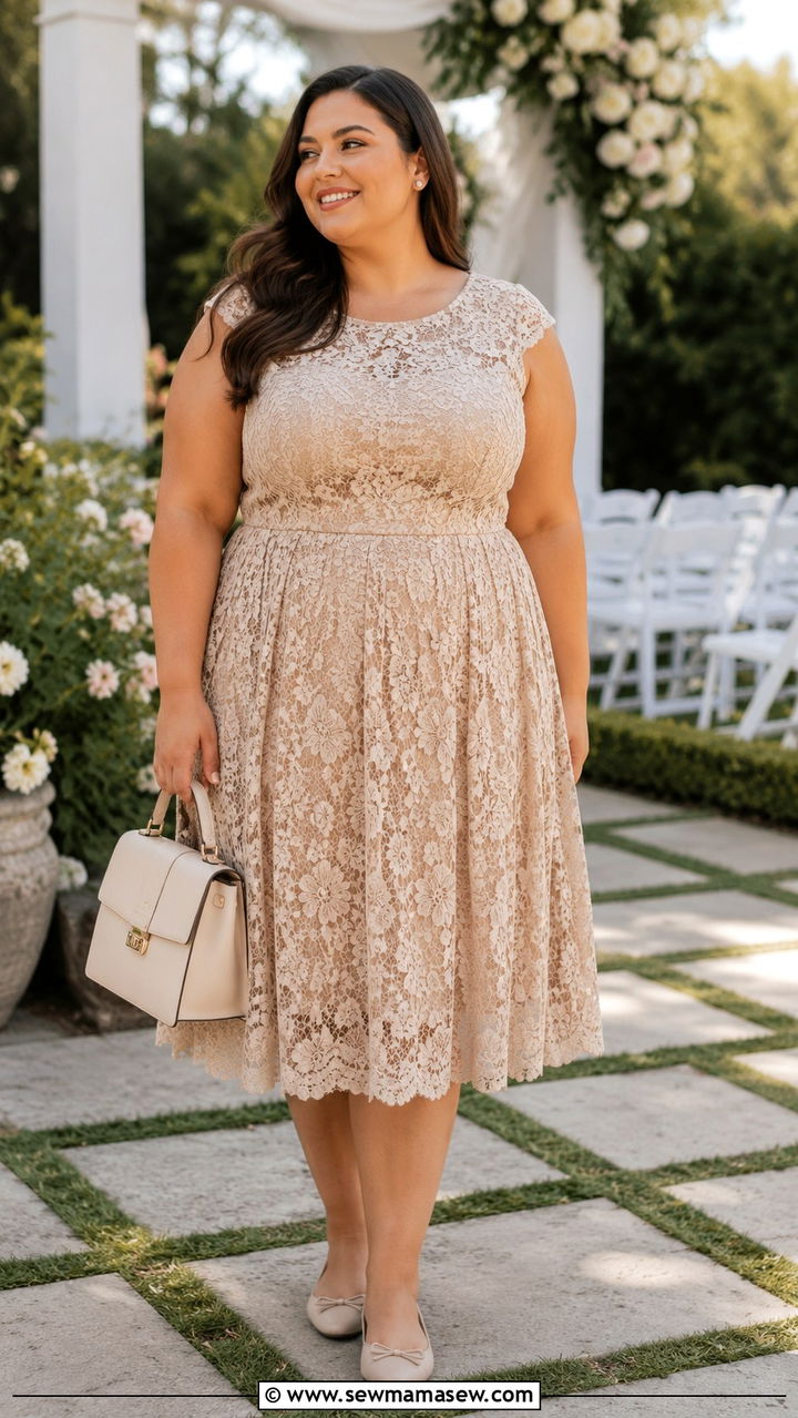 Lace Overlay Dress with Cap Sleeves - 30 Plus size outfit ideas for graduation