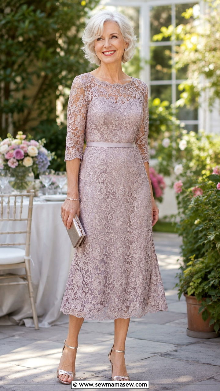 Lace Overlay Dress with Metallic Sandals - 30 Graduation outfits for women over 60