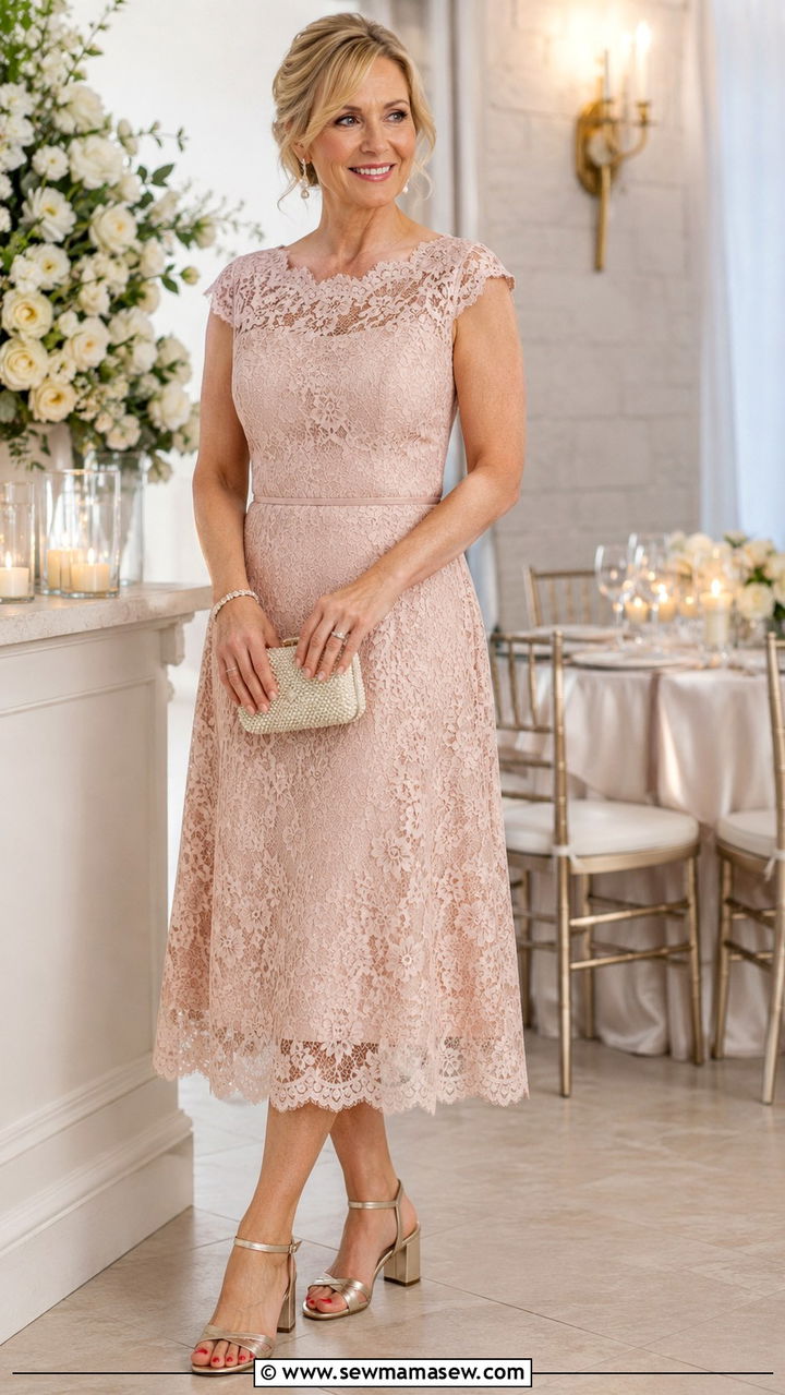 Lace Overlay Midi Dress For Party Over 50 - 30 Party outfits for women over 50