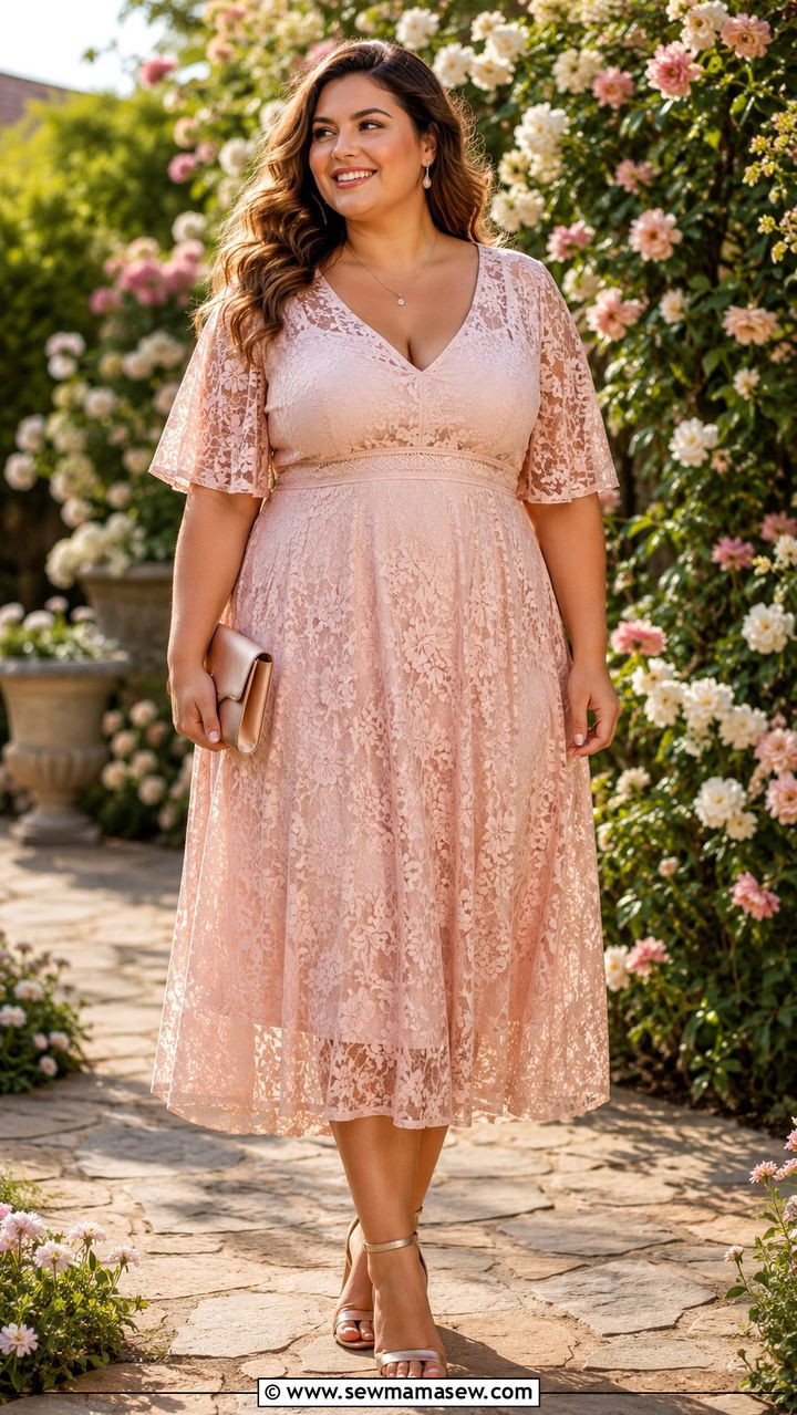 Lace Overlay Midi Dress With Heeled Sandals - 30 Boho outfit ideas plus size