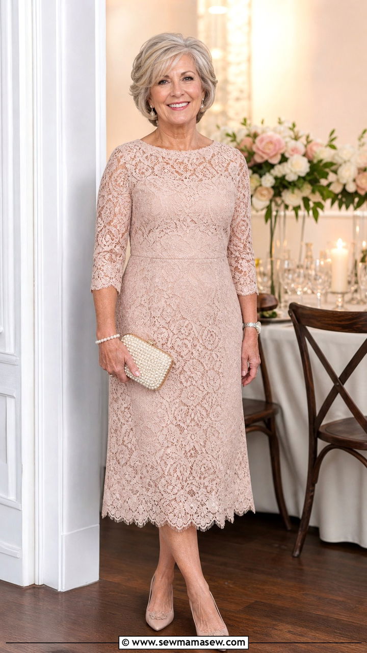 Lace Overlay Midi Dress - 20 Birthday outfits for women over 60