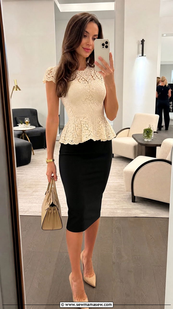 Lace Peplum Top With A Pencil Skirt And Heels - 25 classy lace outfits