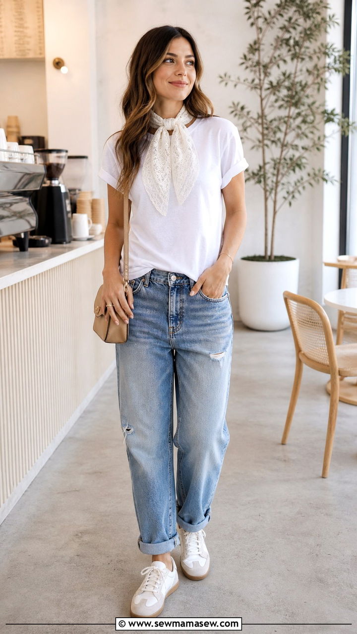 Lace Scarf With T Shirt And Jeans - 40 casual lace outfits