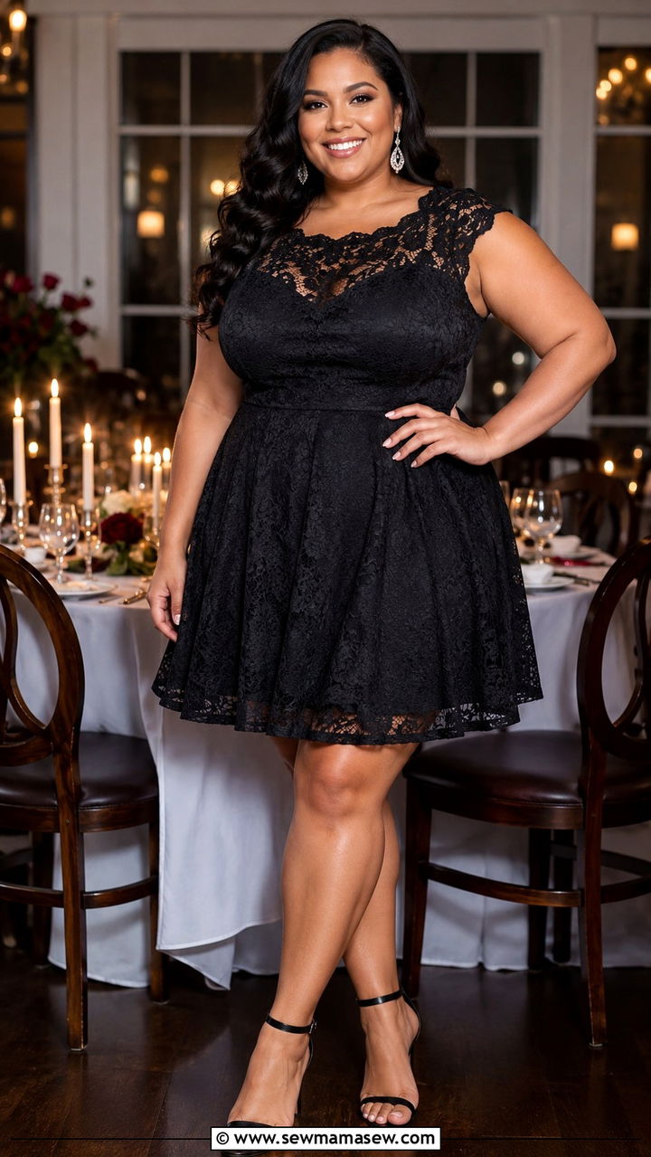 Lace Skater Dress With Ankle Strap Heels - 25 Birthday dinner outfit ideas plus size