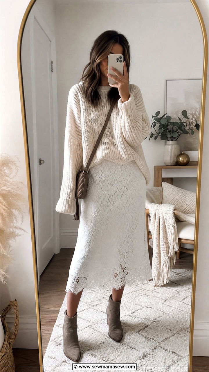 Lace Skirt With Oversized Sweater - 25 lace outfits aesthetic