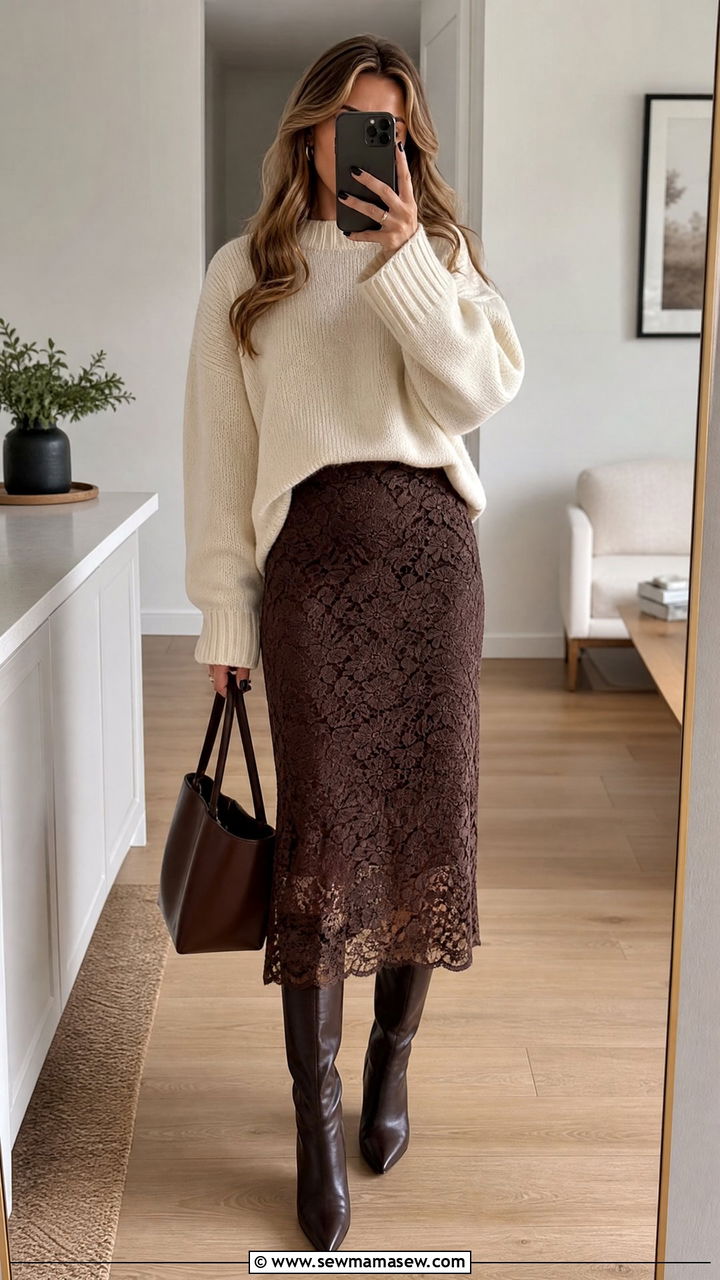 Lace Skirt With Sweater Outfit - 25 lace outfits 2026