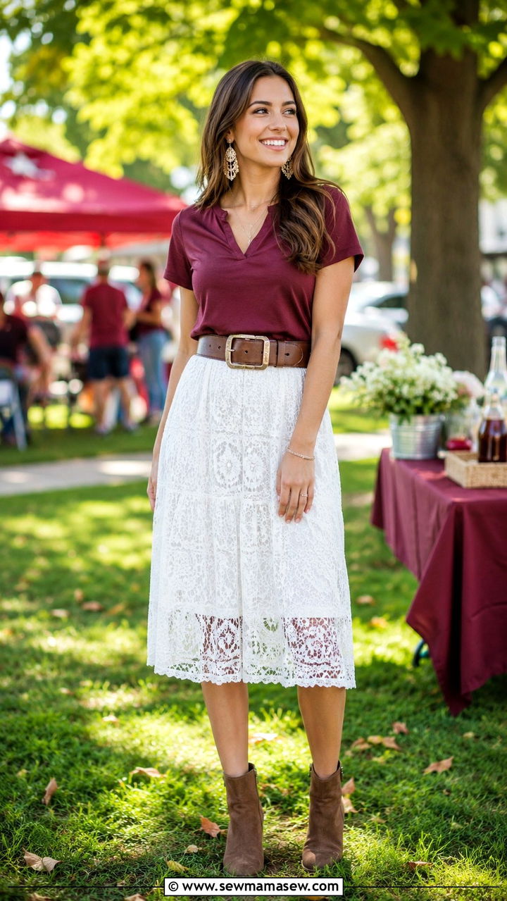 Lace Skirt and School Tee Outfit - 30 Tailgate outfit ideas for college
