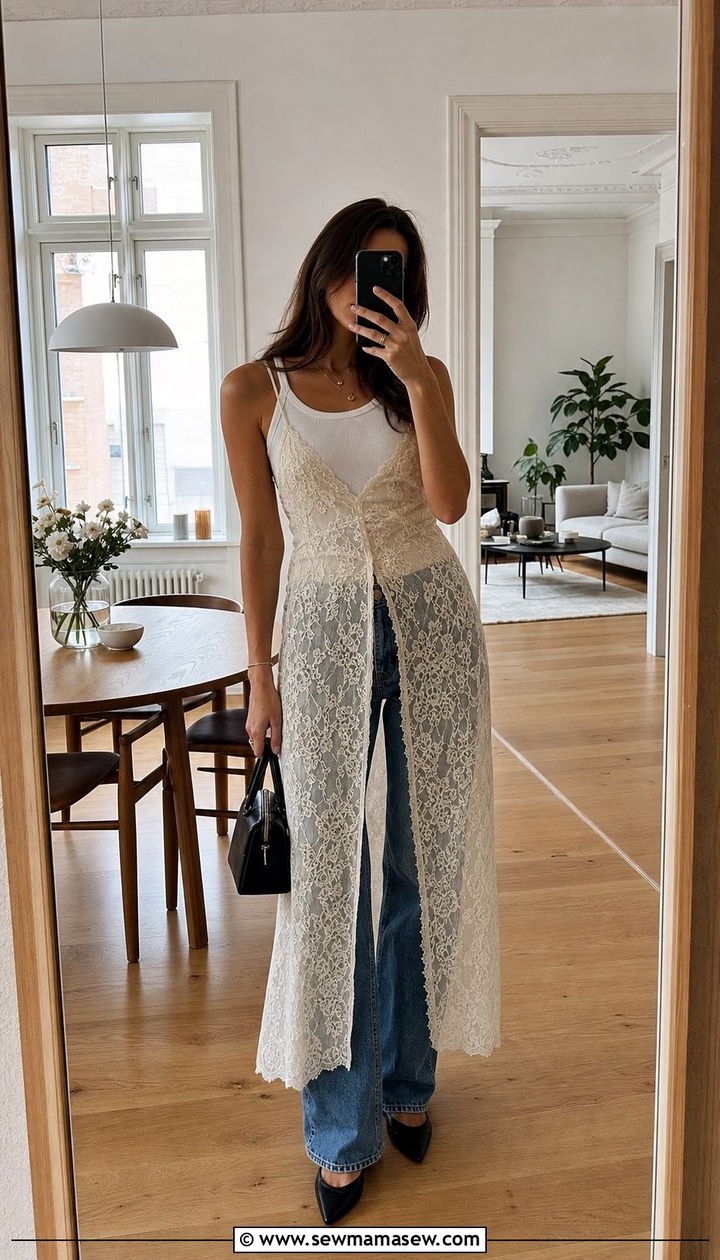 Lace Slip Dress Layered Over Jeans Outfit - 25 Copenhagen outfits aesthetic