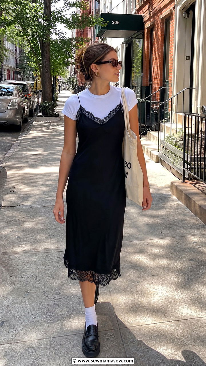 Lace Slip Dress Layered Over T Shirt Outfit - 25 Lace outfit ideas 2026
