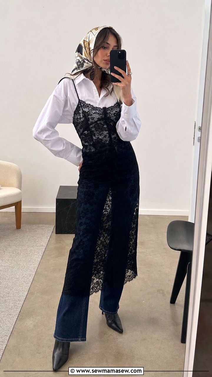 Lace Slip Dress Over Bootcut Jeans - 25 Copenhagen outfits inspo