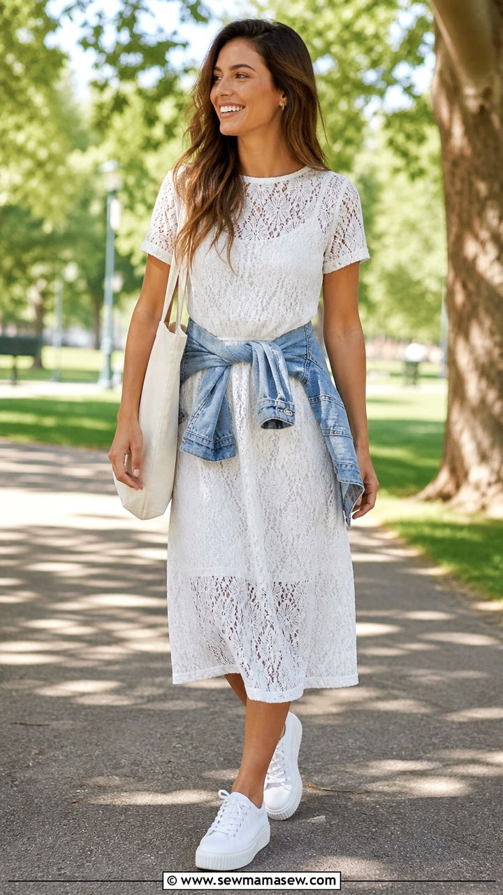 Lace T Shirt Dress With Platform Sneakers - 40 casual lace outfits
