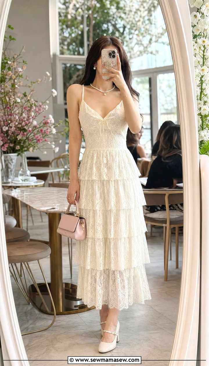 Lace Tiered Slip Dress With Mary Jane Pumps - 25 spring jazz age outfit ideas