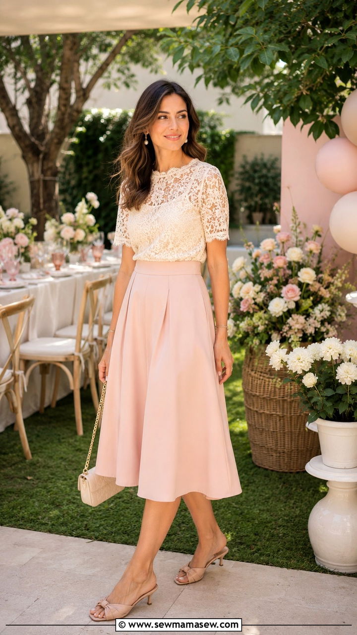 Lace Top And Midi Skirt Mom Outfit - 25 Mom uniform outfit ideas