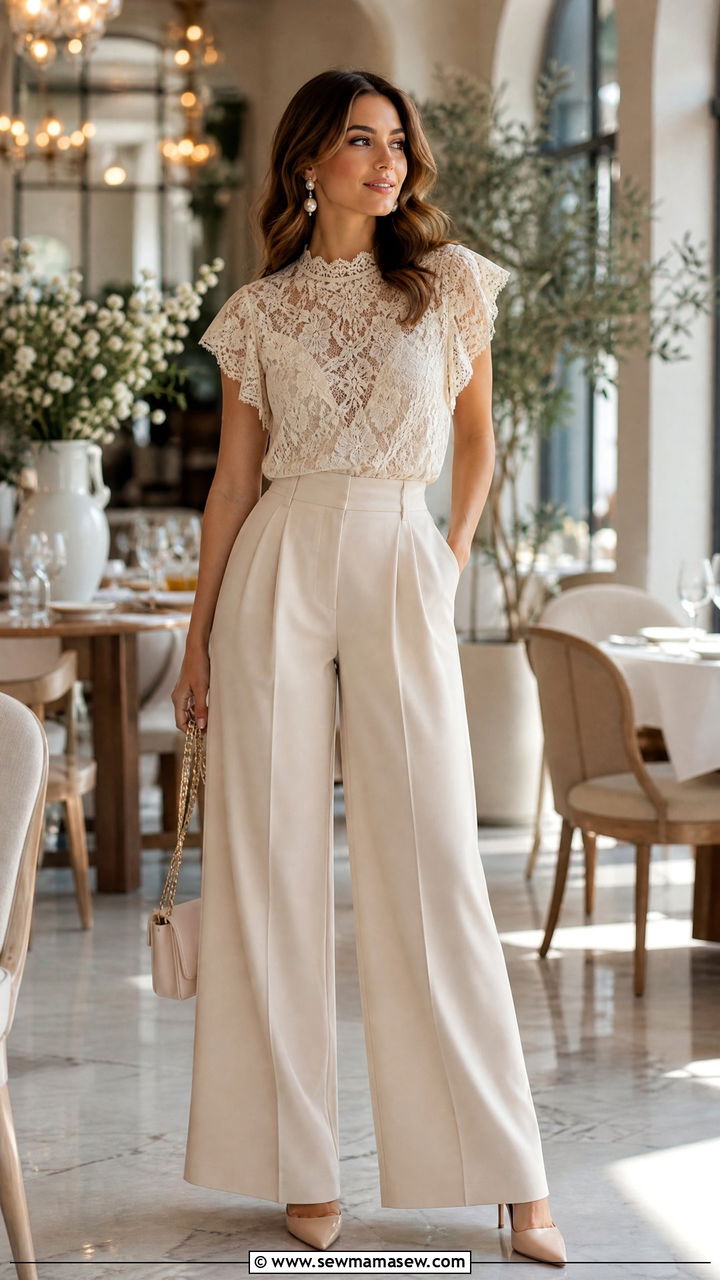 Lace Top And Wide Leg Pants Birthday Outfit - 30 Cute birthday outfits