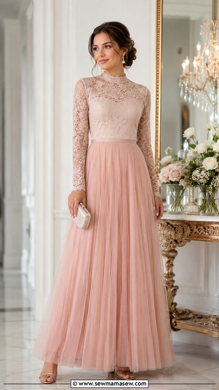Lace Top With Tulle Maxi Skirt - 30 Modest outfit ideas with long skirt