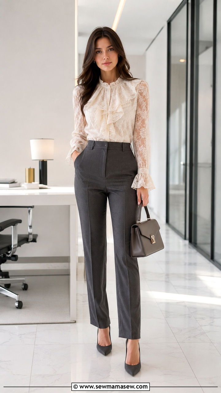 Lace Top and Tailored Trousers - 30 romantic outfits