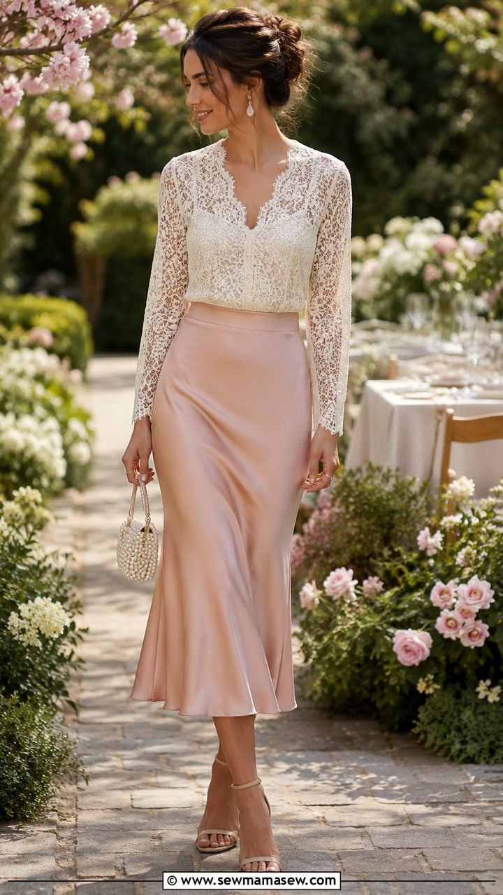 Lace Top with Bias Cut Skirt - 25 Bias cut skirt outfit ideas