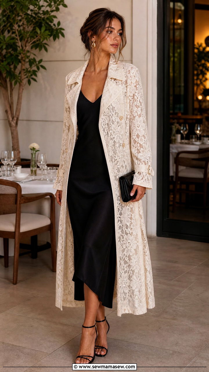 Lace Trench Coat Over A Slip Dress - 25 lace outfits inspo