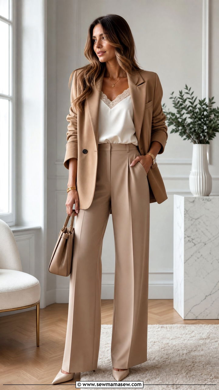 Lace Trim Camisole Under A Blazer - 25 lace outfits inspo