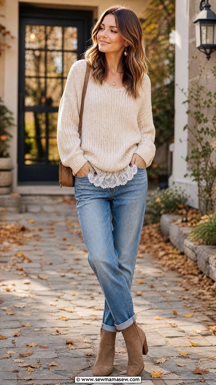Lace Trim Camisole Under Knit Sweater Outfit - 25 Lace outfit ideas 2026