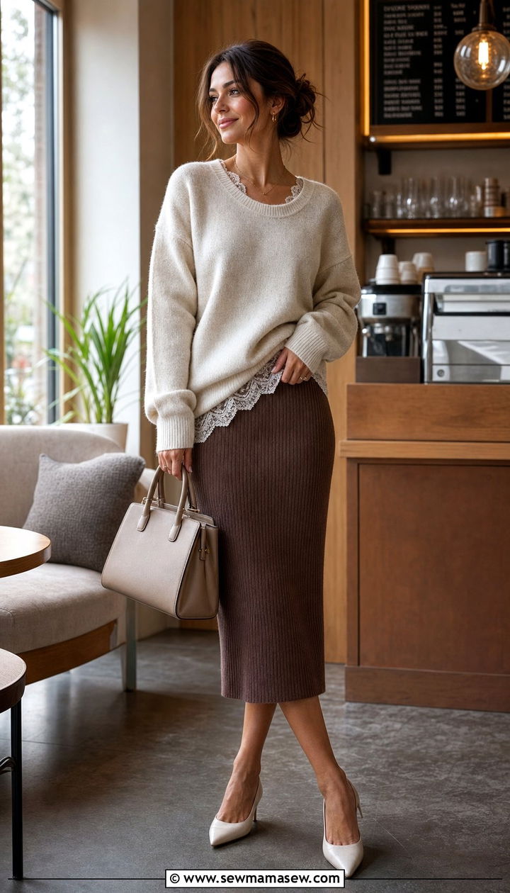 Lace Trim Camisole With Midi Sweater Skirt - 25 Cottagecore outfits 2026