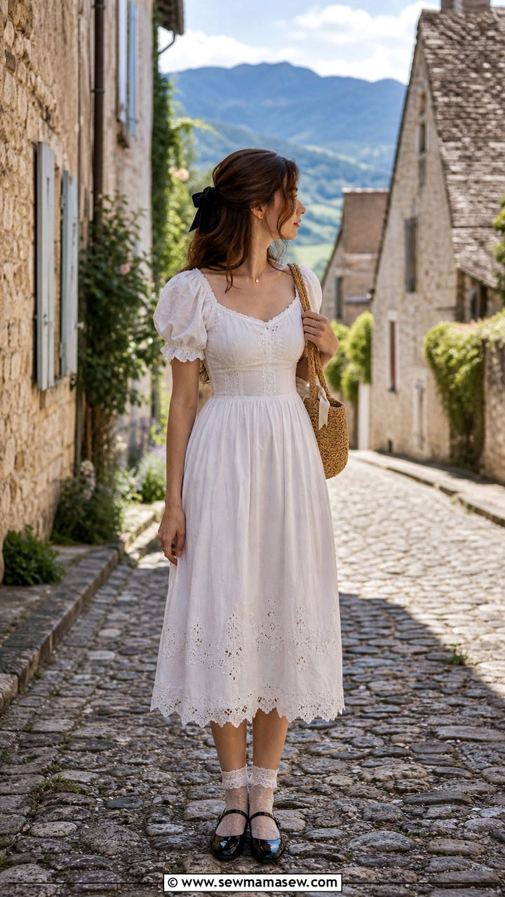 Lace Trim Cotton Dress and Mary Janes - 40 summer cottagecore outfits