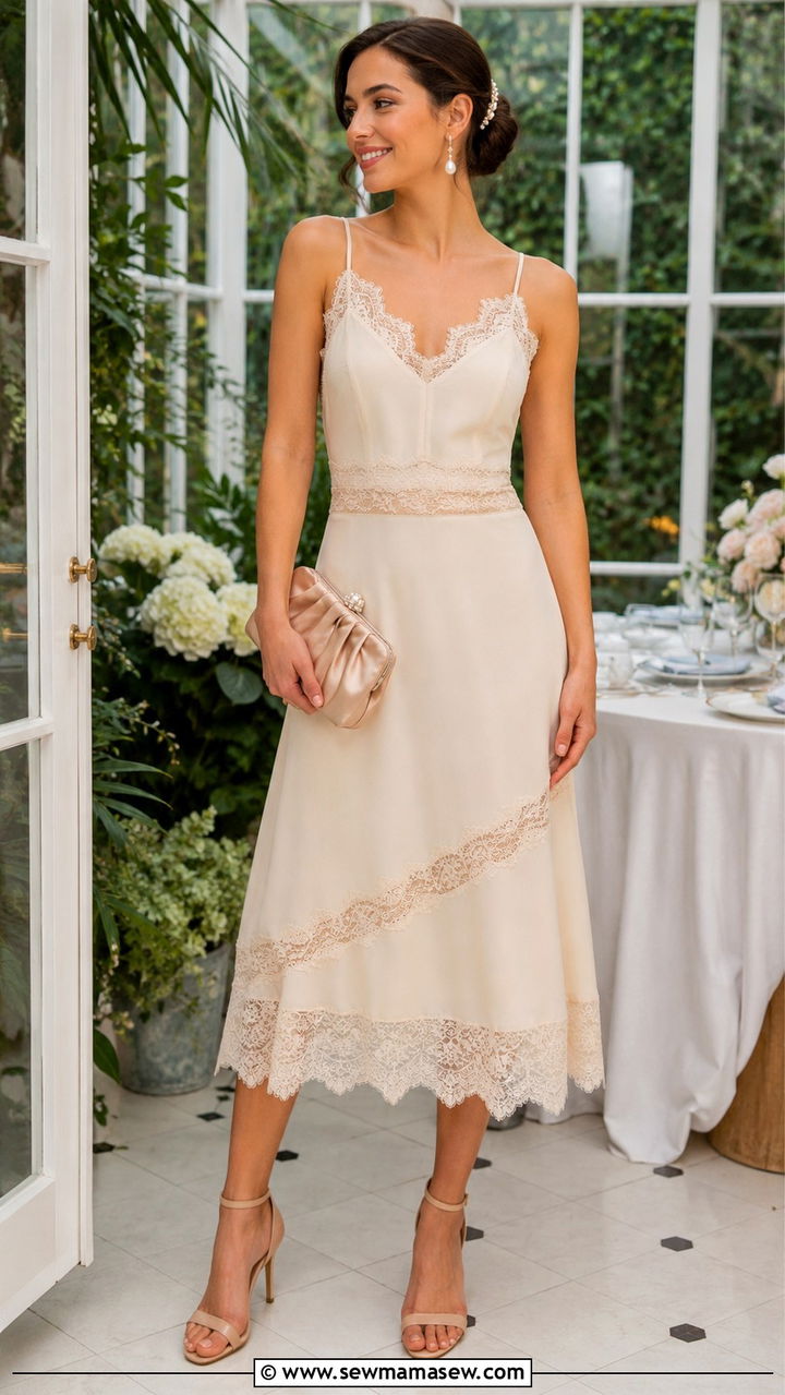 Lace Trim Midi Dress With Pearl Jewelry - 30 Midi dress outfit ideas for summer