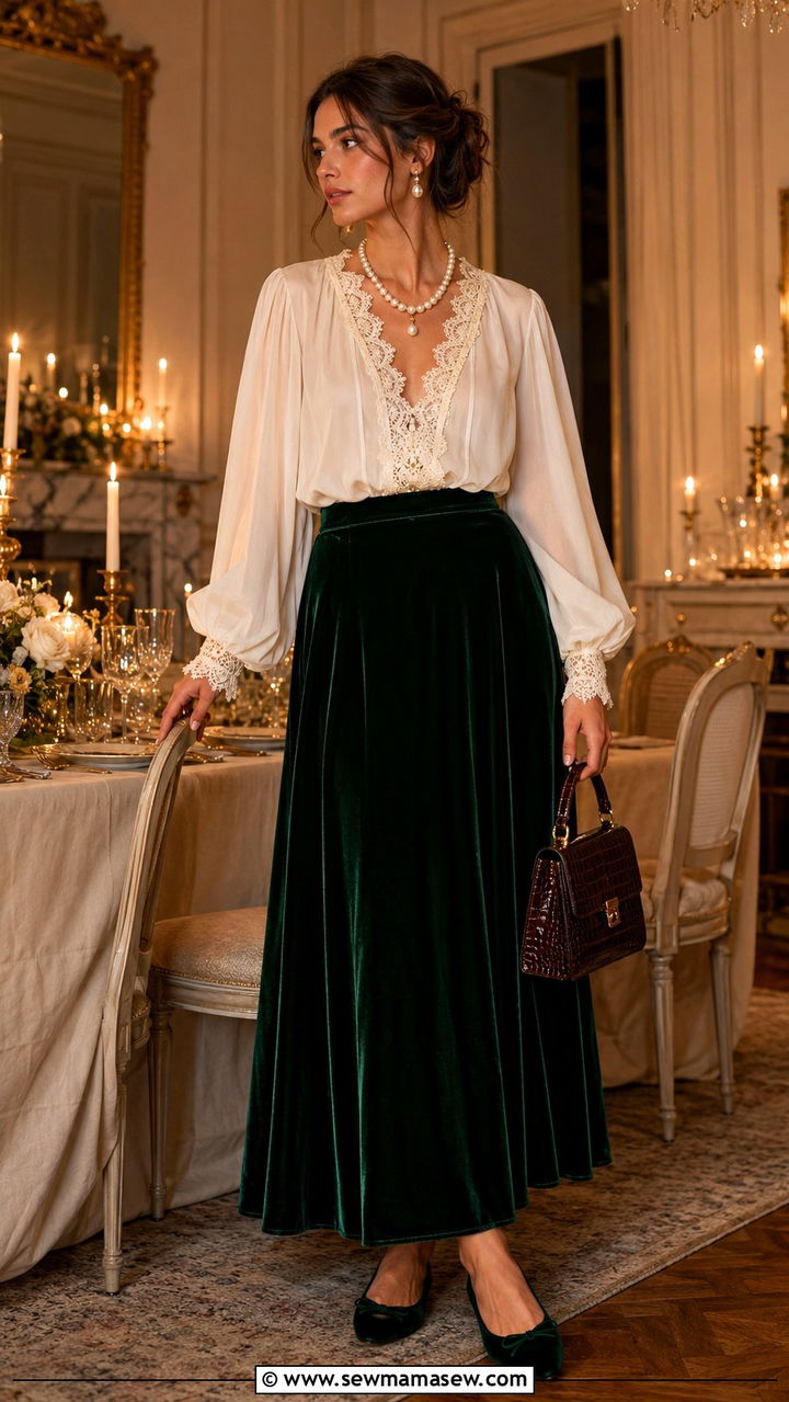 Lace Trim Poet Blouse and Velvet Maxi Skirt - 25 poetcore outfits for women