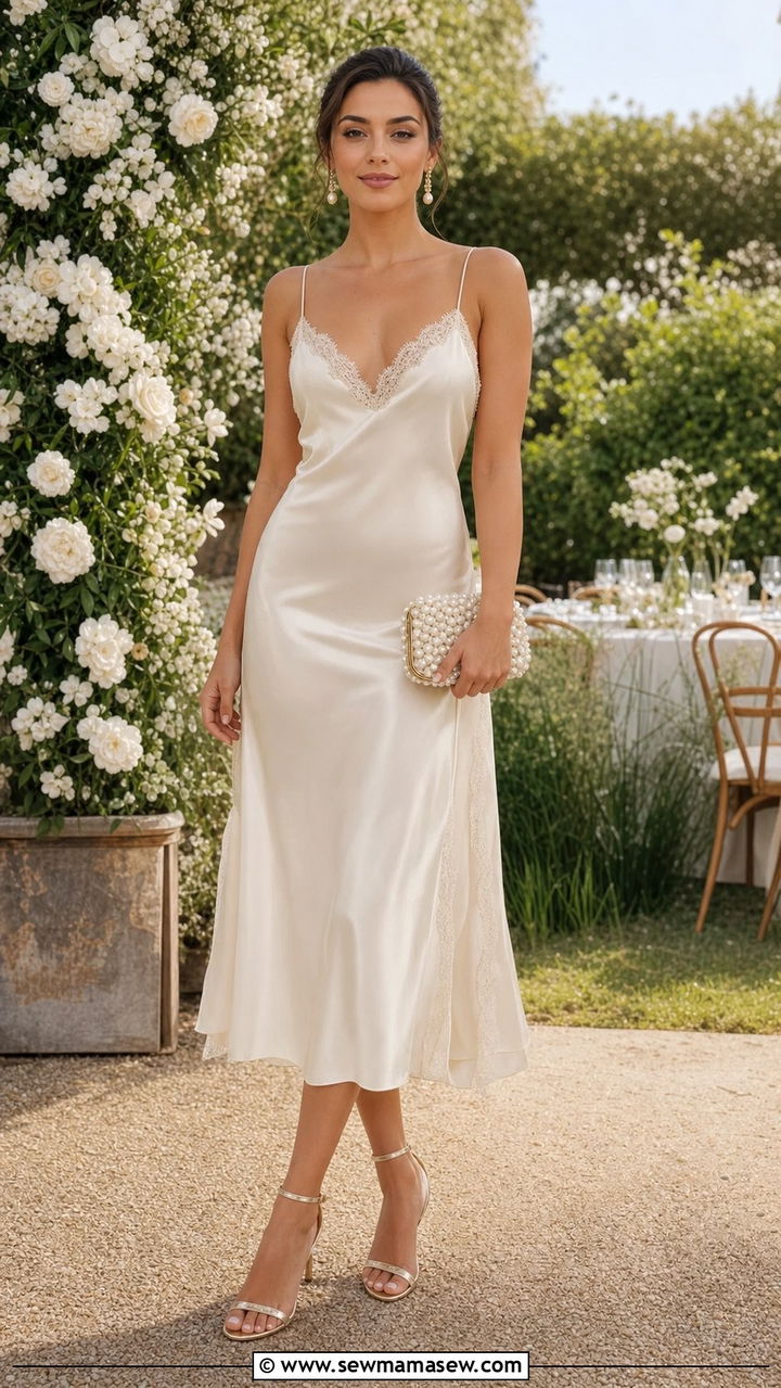 Lace Trim Slip Dress With Heels - 25 classy slip dress outfits