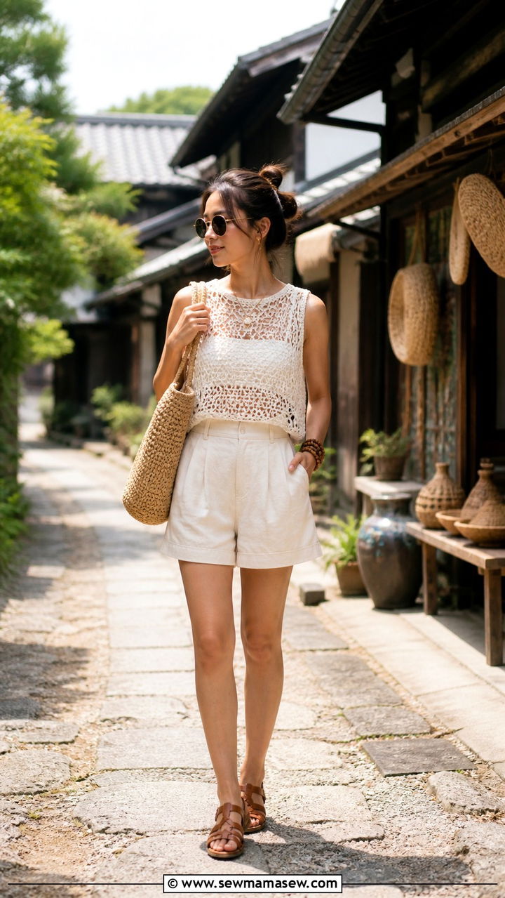 Lace Trimmed Camisole and Denim Skirt Outfit - 40 Summer Japan outfit ideas