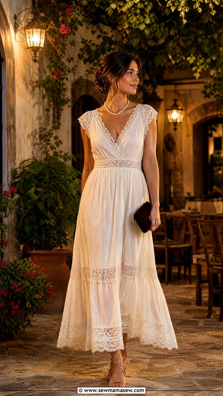 Lace Trimmed Maxi Dress for Evening Strolls - 30 Greek island outfits