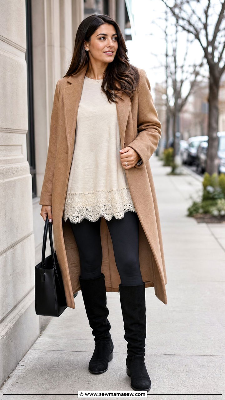 Lace Tunic With Leggings And Knee High Boots - 25 lace outfits to copy