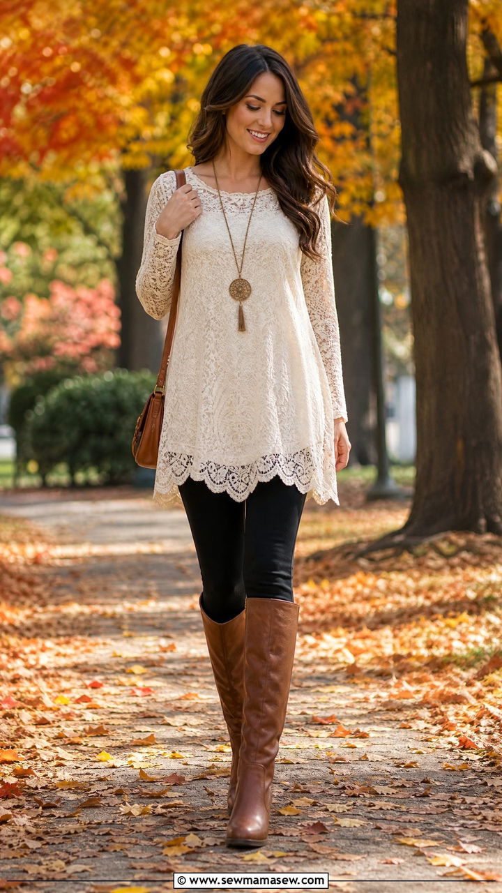 Lace Tunic With Leggings And Riding Boots - 25 classy lace outfits