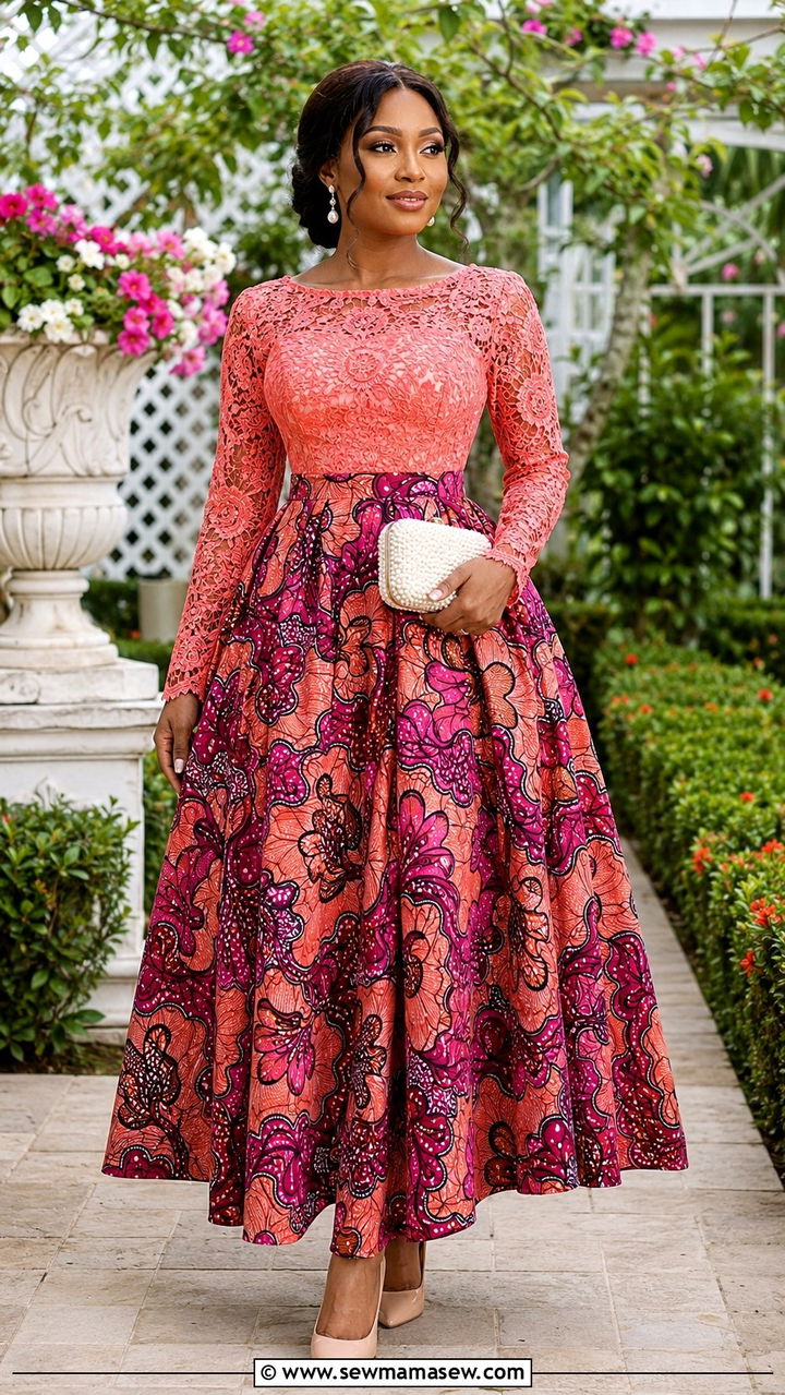 Lace and Ankara Combination Outfit - 20 Wedding guest outfit ideas African wedding