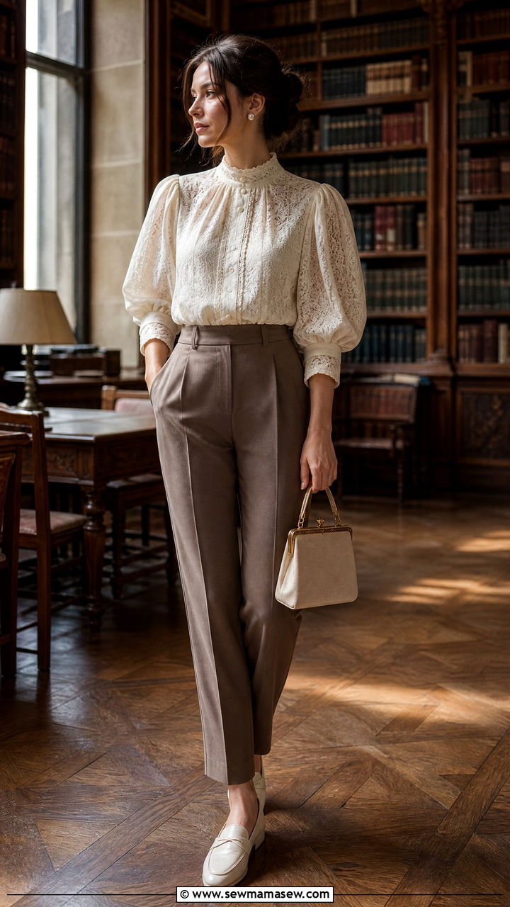 Lace blouse and tailored trousers light academia outfit - 25 Light academia outfit ideas 2026